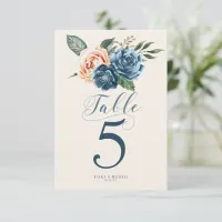 Roses Blue/Peach Wedding Table Numbers ID584