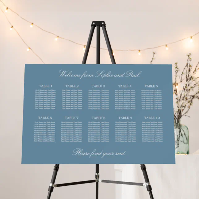 Dusty Blue 10 Table Wedding Seating Chart Foam Board