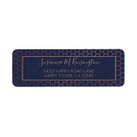 Girly Navy and Rose Gold Foil Hexagon Geometric Label