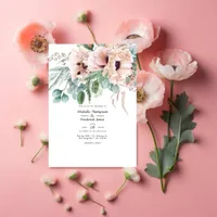 Bohemian Eucalyptus Pink Poppy Wedding Invitation