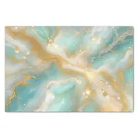 Elegant Aquamarine Marble with Gold Glitter Veins Tissue Paper