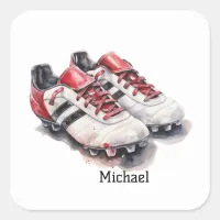 Soccer player coach shoes realistic name/ initials square sticker