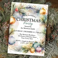 Festive Watercolor Holiday Wreath Christmas Party  Invitation