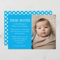 Blue and White Polka-dot Photo Baby Blessing Invitation