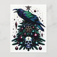 Gothic Christmas/Yule Raven and Pentagram Postcard