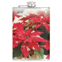 Festive Red White Floral Poinsettia Flowers Flask