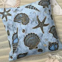 Seashells Starfish Watercolor Blue ID782 Throw Pillow