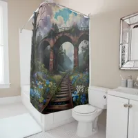 Echoes the Past Arched Bridge Over Time bathroom Shower Curtain