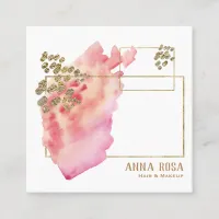 *~* Girly Gold Geometric Peach Pink &  Watercolor Square Business Card