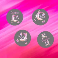 Pretty Pink- Moon, Butterfly, Floral - Monogram |