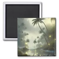 Palm Trees and Ocean Foggy Day Magnet