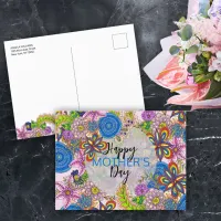 Colorful Cute Doodle Flowers Mother's Day Postcard