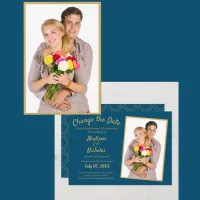 Change the Date Add Photo Wedding Postponed Blue Save The Date