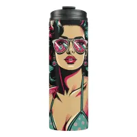 Comic Style Retro Pinup Girl with a Cocktail Thermal Tumbler