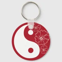 Red Tropical Flower Yin Yang Keychain