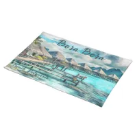 Watercolor French Polynesia Bora Bora Serenity | Cloth Placemat