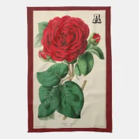 Personalized Red Rose Flower Bloom Vintage Art Kitchen Towel