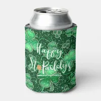 Glittering Shamrocks Happy St. Paddy's ID289 Can Cooler