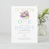 Little Dragon Halfway to One Blue 6 Month Birthday Invitation