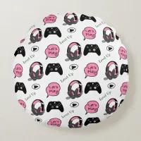 Gamer Girl Pink and Black   Round Pillow