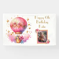 Pink Gold Hot Air Balloons Personalized Birthday Banner