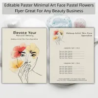 Minimal Art Line Face Pastel Flowers Beauty Logo Flyer