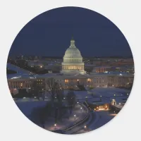 Washington D.C. Capitol Building in Winter Night Classic Round Sticker