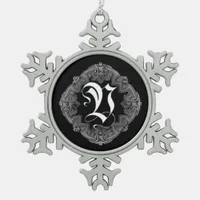 Elegant Goth Initial V Snowflake Ornament