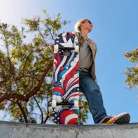 Red, White and Blue Abstract US Flag Patriotic  Skateboard