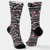 New York Street Signs Black and White Patterned Socks