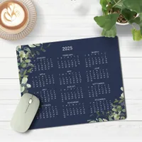 2025 Modern Navy Blue Eucalyptus Calendar Mouse Pad