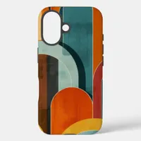 Mid-Century Modern Pattern Teal Orange Red Yellow iPhone 16 Case