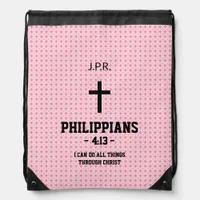 Pink Stars Pattern Bible Verse Christian Drawstring Bag