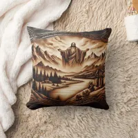 Jesus Inspires Peace Among Mountains and Rivers Throw Pillow