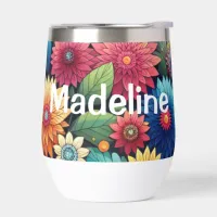 Pretty Whimsical Colorful Flowers Thermal Wine Tumbler