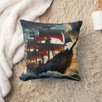 Majestic Pirate Ship Sailing During Sunset Throw Pillow