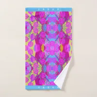 pink sunflowers tropical leaves modern floral art hand towel