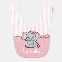 Coral Pink Cute Personalized Baby  Elephant Baby Bib