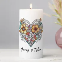 Personalized Floral Heart Sentimental Keepsake Pillar Candle