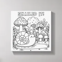 Cute Snail and Mushrooms | Color Me | Snailed It! Canvas Print