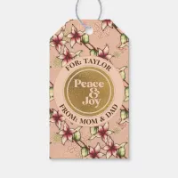 Peace & Joy, Gold and Pink, Personalized Gift Tag