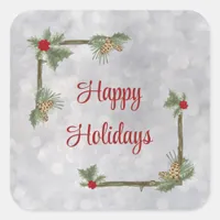 Pine Branches and Holly Square Stickers