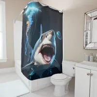 Minimalist Shark Design on Shower Curtain Set