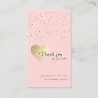 Glitter Gold Heart Blush Pink & Grey Thank you Business Card