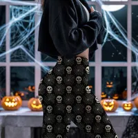 Black Halloween Skull and Spiderweb Pattern Leggings