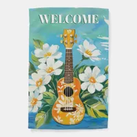 Pretty Floral Musical Instrument Welcome Ukulele Garden Flag