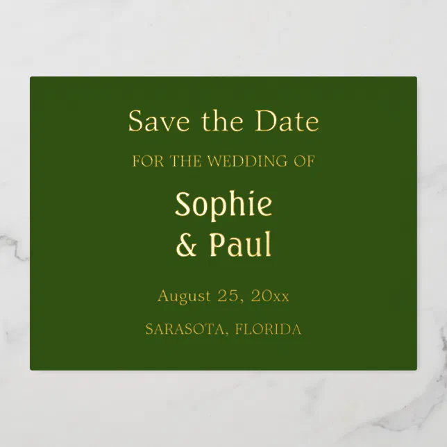 Forest Green Save the Date Foil Invitation Postcard