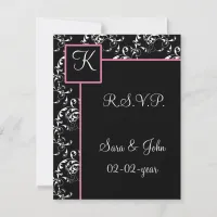 Monogram damask wedding R.S.V.P RSVP Card