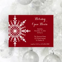 White Snowflake on Red Holiday Open House Invitation