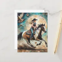 Cowgirl on a Pinto Horse Postcard